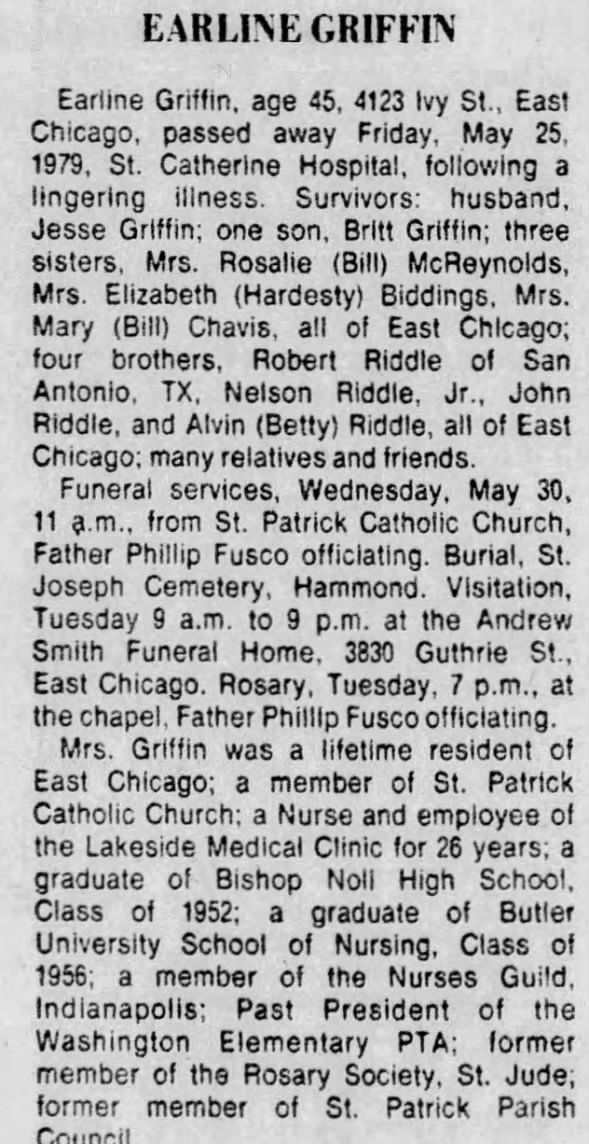 Obituary for EARLINE GRIFFIN (Aged 45)